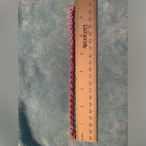 Pink opalescent CZ gold over sterling silver bracelet